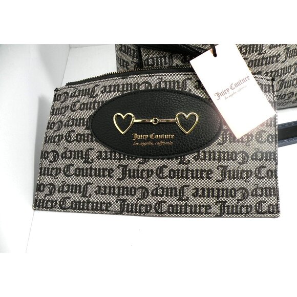 Juicy Couture Status Black Satchel & Clutch Set With Black Faux Leather Handles - Picture 6 of 8